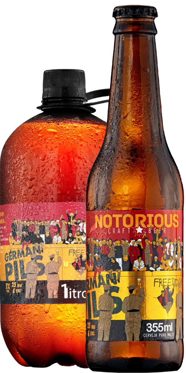 A Cerveja German Pils Notorious é uma homenagem à tradição cervejeira alemã. De cor dourada e corpo leve, apresenta um amargor equilibrado e um aroma floral refinado. Espumante e cristalina, oferece uma sensação limpa e refrescante, destacando a pureza do malte e a sofisticação dos lúpulos germânicos.
