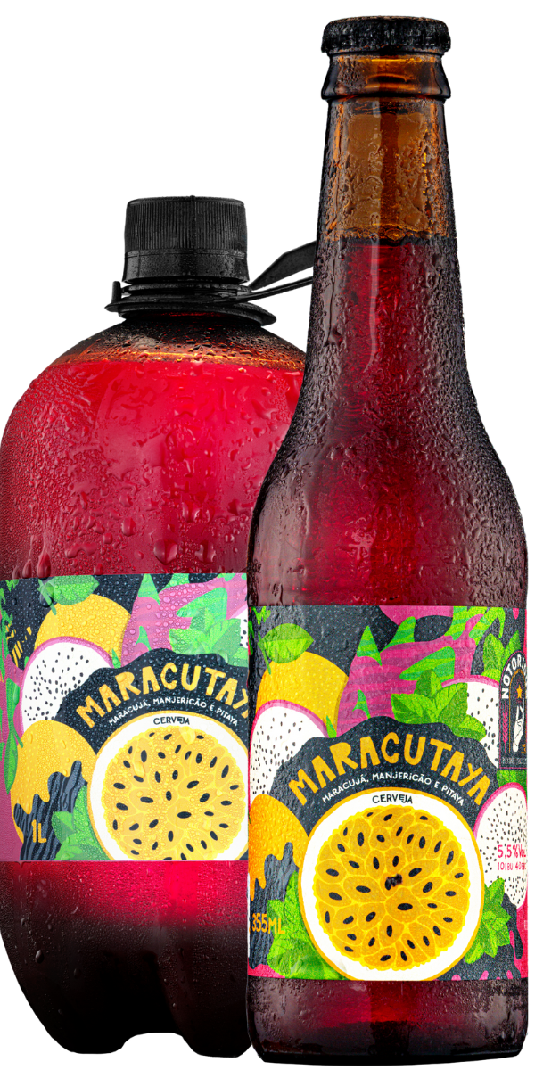 A Cerveja Maracutaya Notorious é uma combinação ousada e encantadora. De cor vermelha intensa, apresenta corpo extremamente leve e uma mistura harmoniosa de pitaya vermelha, maracujá e manjericão. Levemente acidificada, revela aromas e sabores cítricos e herbais, resultando em uma cerveja refrescante e surpreendente em cada gole.