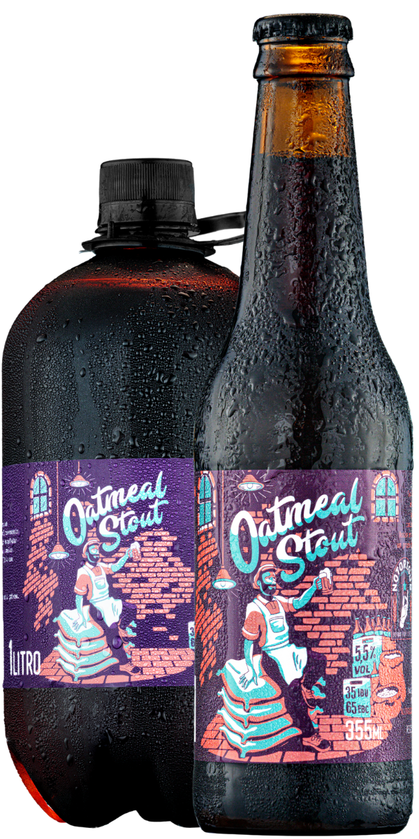 a cerveja Oatmeal Stout Notorious é uma cerveja de personalidade marcante e textura aveludada. De coloração marrom-escura e colarinho denso e cremoso, apresenta aroma suave com notas de chocolate, nozes e café tostado, criando uma experiência envolvente e reconfortante.