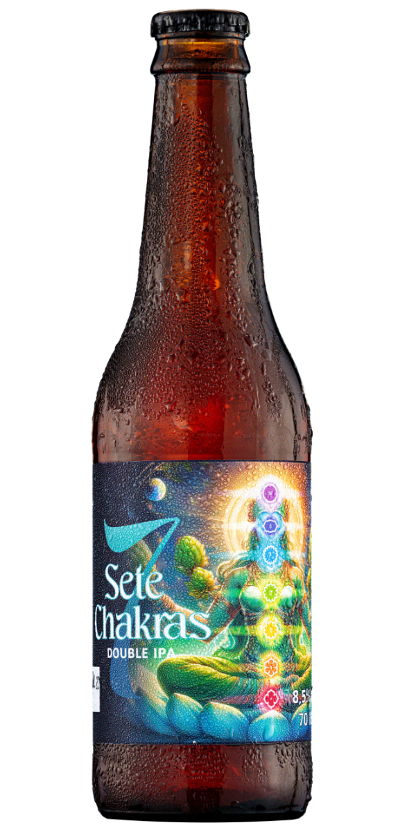 A Double IPA (7 Chakras) Notorious é uma cerveja poderosa e envolvente. Intensamente lupulada, apresenta corpo médio, coloração âmbar e espuma cremosa. Seu aroma e sabor trazem notas cítricas e resinosas marcantes, com um amargor potente e teor alcoólico elevado, ideal para quem busca experiências mais complexas e vibrantes.